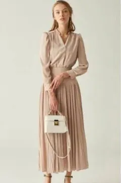 CELFORD セルフォード プリーツ ロング ワンピース ベージュ