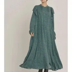 アメリカンホリック 長袖 ワンピース シャツ ロング 緑 レトロ フリル