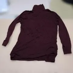 H337 バーガンディタートルネック長袖カットソー