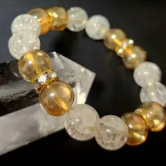 天然石 ゴールドオーラ水晶とレインボークラック水晶ブレスレット