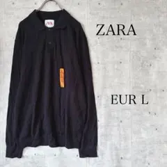 ZARA ニット ポロシャツ ブラック 長袖 ウール混合 EUR Lのサムネイル