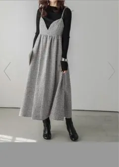 La-gemme ラジエム ツイード風チェック柄ロングキャミワンピース