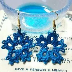 タティングレース ピアス 花モチーフ【ブルー】
