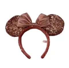 ディズニー ミニー スパンコール カチューシャ ピンクゴールド リボン