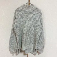 ラブバイデザイン モックネック ニット セーター ホワイト×ブラック Mサイズ