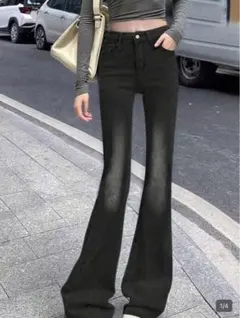 SHEIN デニム 黒 ブーツカット フレア 韓国 シズニルック