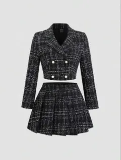 Shein セットアップ　ツイード　ブラック　黒　ジャケット　スカート