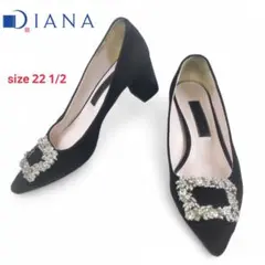 【DIANA/ダイアナ】美品 パンプス スエード スクエア 装飾 ビジュー 黒
