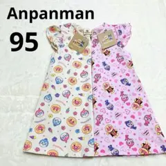 【新品】アンパンマン肩フリルワンピース　95 ホワイトピンク　ハート100 双子