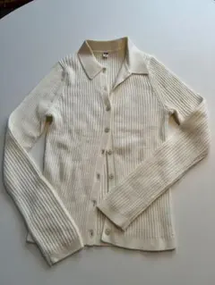 ユニクロ　メリノリブポロカーディガン（長袖） S オフホワイト