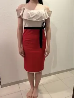 オフショルダー フリル タイトドレス 赤　クリスマス　キャバドレス　M 水商売