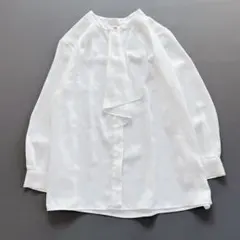 ハナエモリ✨シルク100% フリルブラウス パールボタン 高級 とろみ