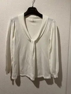 ROPE　ホワイト 系アイボリー　深いVネック 綿100％ニット 長袖　M