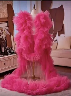 ピンクチュールケープ フリル付き