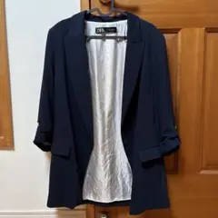 ZARA ロールアップスリーブ ブレザー ネイビー