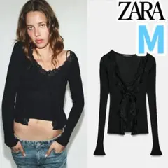 ZARA】リボン付きギャザートップス - メルカリ