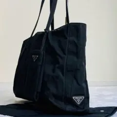 極美品✨プラダ 三角ロゴ 肩掛けトートバッグ 黒 フォンポーチ 