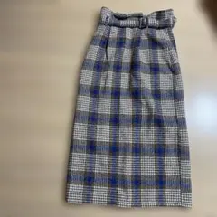チェック柄タイトスカート ウエストベルト付き