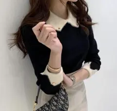 DHOLIC ファー配色カラーニットブラック　指原莉乃着用