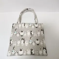 ハンドメイド　ぺたんこバッグ　猫柄