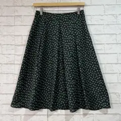 美品＊レステラ ひざ丈スカート（M）緑×黒 シフォン 総柄 Aライン レナウンのサムネイル