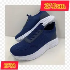27.0cm メンズ　新品 幅広 メッシュスリッポン スニーカー ネイビー