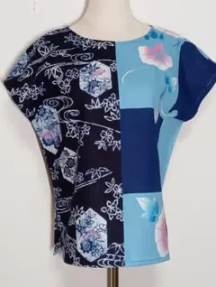 セールK♦︎未使用ビアッジョブルー スカーフ柄 コンビブラウス 花柄 
