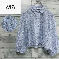 ☆美品☆ZARA　シアーシャツブラウス　フラワー総柄　セミショート丈　とろみ
