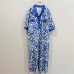 ★花柄ロングワンピース 【L相当】総柄 マルチカラー フランス製 レトロ