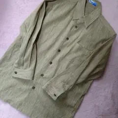 ストライプデザイン 長袖シャツ オリーブグリーン