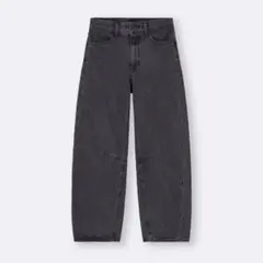 良品★ユニクロ〔M〕曲線 丸み バレルレッグジーンズ 加工 ブラック デニム