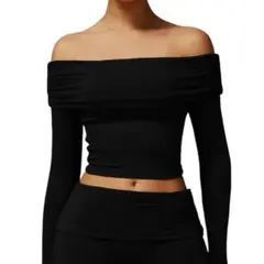 【パッド付き】オフショルダートップス　ブラック Lサイズ　BeYourself