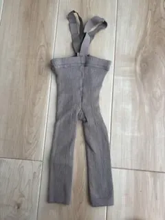 グレー リブ編み サスペンダータイツ