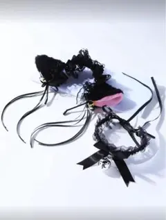 猫耳 カチューシャ 鈴チョーカーセット❤︎ 黒・ピンク 鈴付き パーティー プリ用