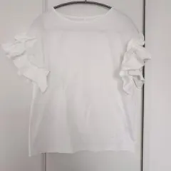 フリル袖 ホワイト Tシャツ　オペークドットクリップ
