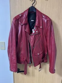 赤 レザーダブルライダースジャケット