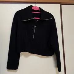 ブラックジップアップクロップドニット セットアップ