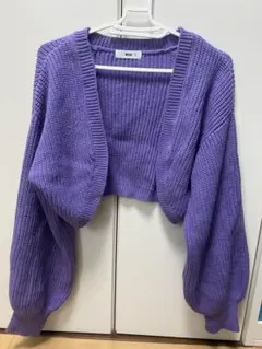 パープル クロップドニットカーディガン