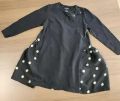 花柄の黒長袖シャツワンピース100㎝