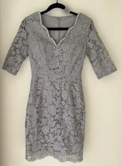 デイジーストア　パール付きビジューレースワンピースブルーグレーSサイズ