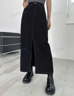 SHEIN 黒 デニム スリット タイトスカート