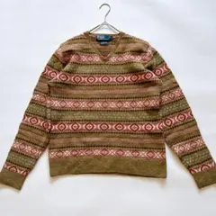 【希少】ポロスポーツ 90s ニット セーター フェアアイル ベージュ L vintage old 90s RALPH LAUREN POLO SPORT cotton knit cotton