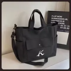 【ブラック】Kロゴ ショルダー紐付き トートバッグ ショルダーバッグ #5