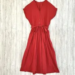 オペークドットクリップ シャツ ワンピース 【S】 ロング Vネック ベルト