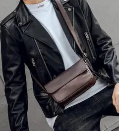 【新品】ショルダーバッグ メンズ 斜めがけ　大容量 レザー ブラウン