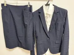 ネイビー チェック柄 スカートスーツ 11号