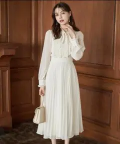 tocco closet ラインレース×ピンタックボウタイリボンプリーツワンピ