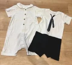 ネクタイ付きロンパース 4サイズ ホワイト/ブラック