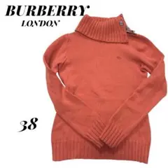【バーバリー】ブルーレーベル タートルネックニット38 ロゴ刺繍 オレンジ