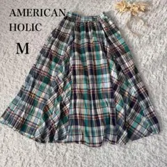 アメリカンホリック チェックフレアスカート ウエストゴム 盛夏 M